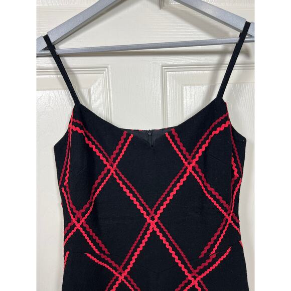 Tocca Black Wool Cashmere Slip Dress with Multi Colored Red Rickrack Detail 4 - Picture 2 of 7